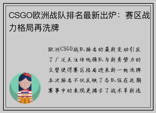 CSGO欧洲战队排名最新出炉：赛区战力格局再洗牌