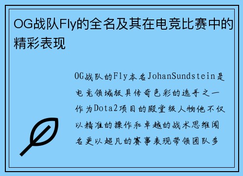 OG战队Fly的全名及其在电竞比赛中的精彩表现